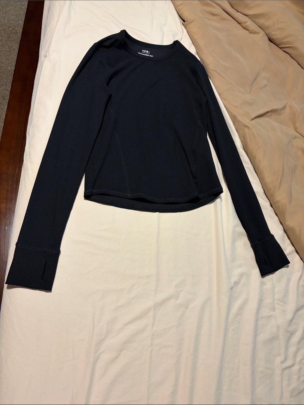 TNA Black Ribbed Long-Sleeve Crew Top